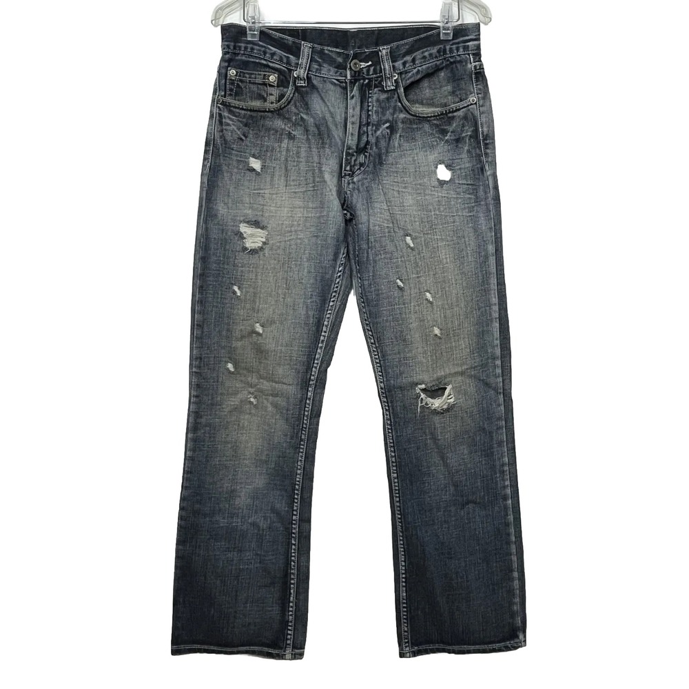 FLYPAPER Jeans Men‎ Dark Wash Distressed White Stitching Bootcut Denim W30 L32